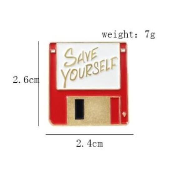 Save Yourself Floppy Disc Computer Pin Brooch - Picture 2 of 2